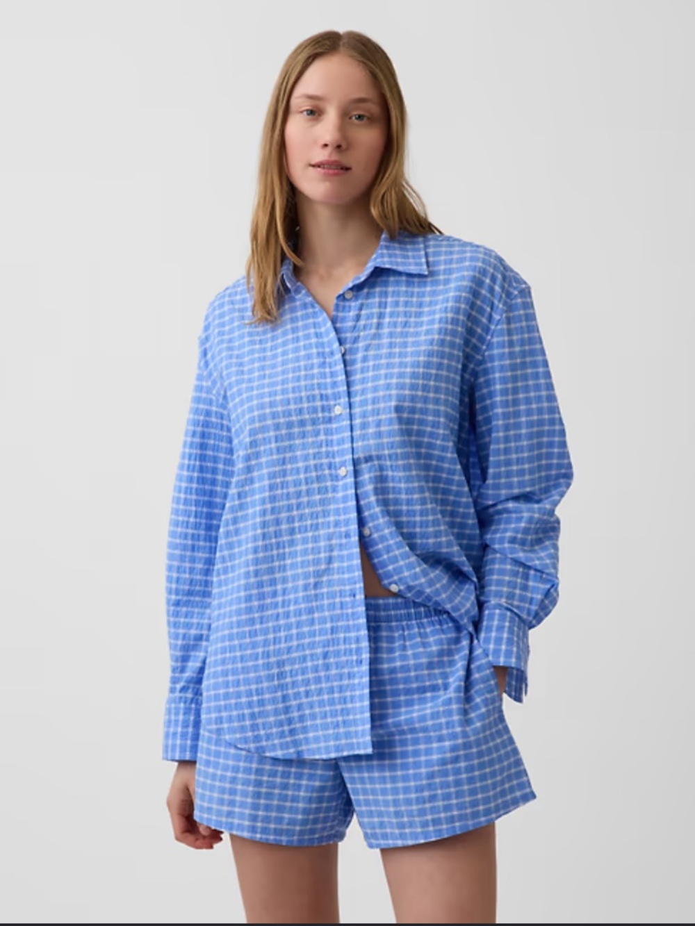 GAP Blue Seersucker Shirt & Short Set